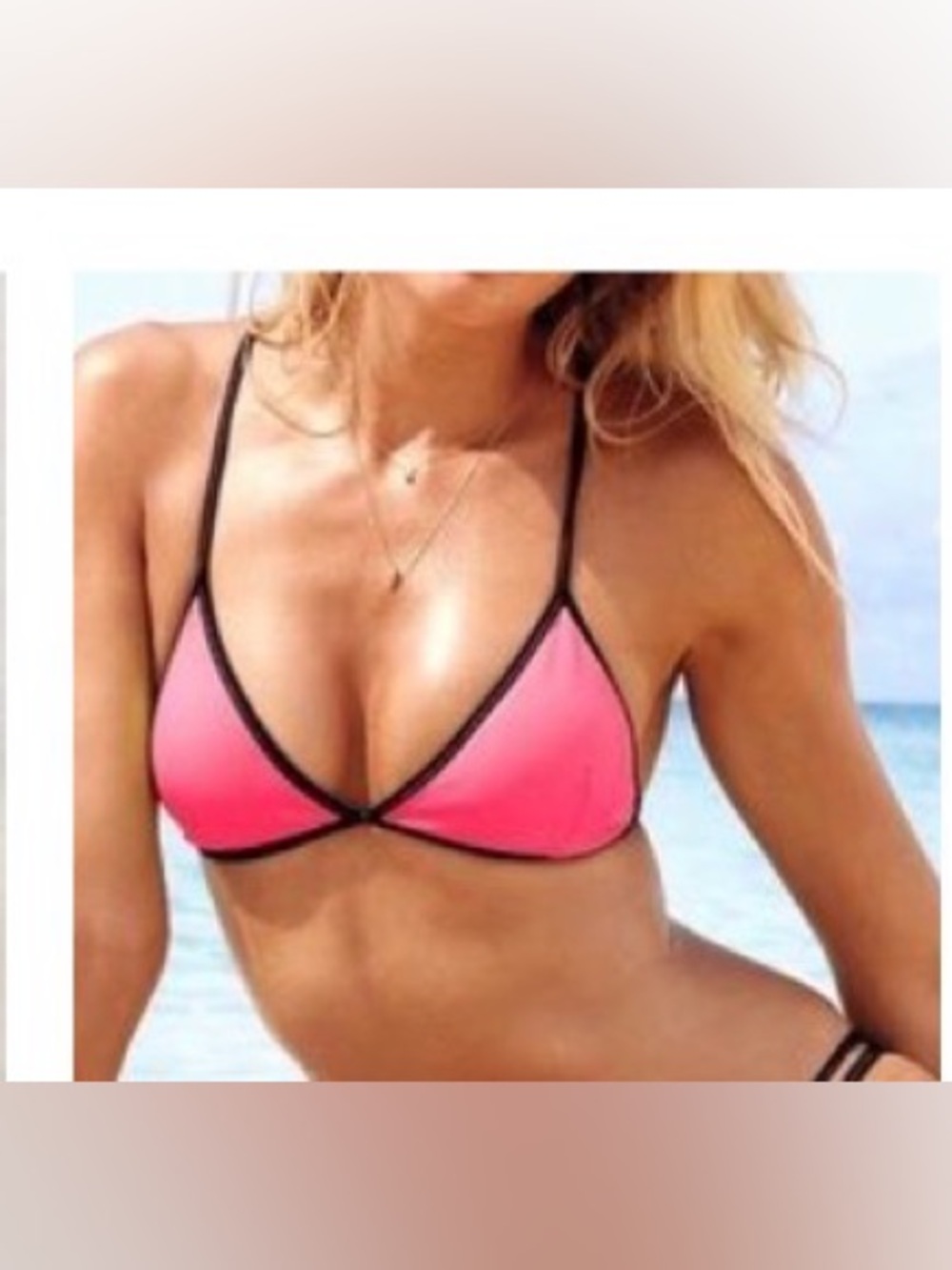 Y2K Victoria Secret teeny Triangle hot pink black Bikini Top XS